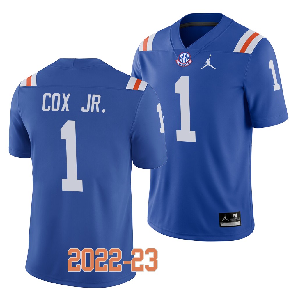 Florida Gators Brenton Cox Jr. College Jersey #1 Blue 2022-23 Throwback Uniform
