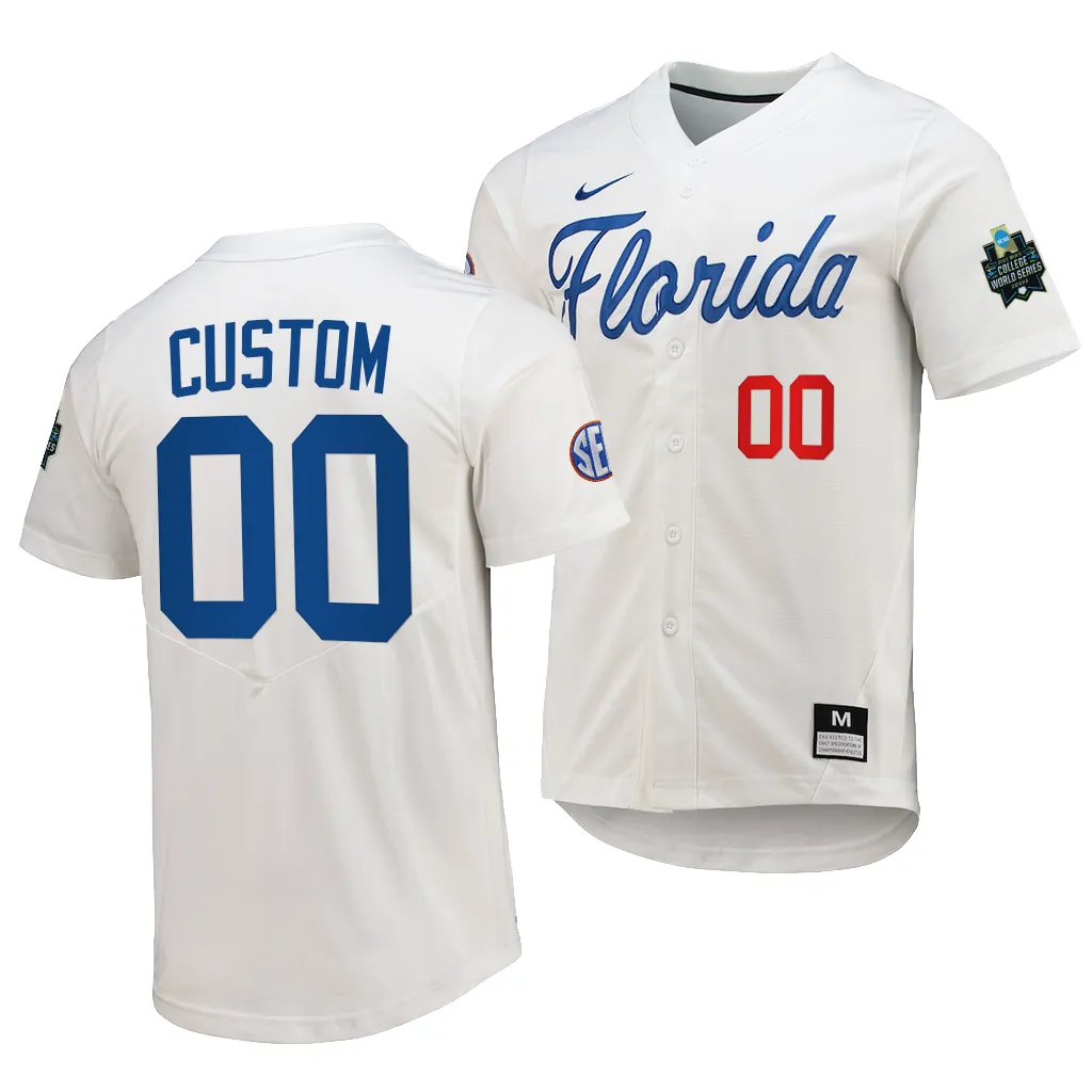 Florida Gators Custom 2023 College World Series White #00 Jersey NCAA