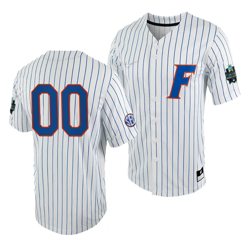Florida Gators Custom 2023 College World Series White Royal #00 Full-Button Jersey NCAA