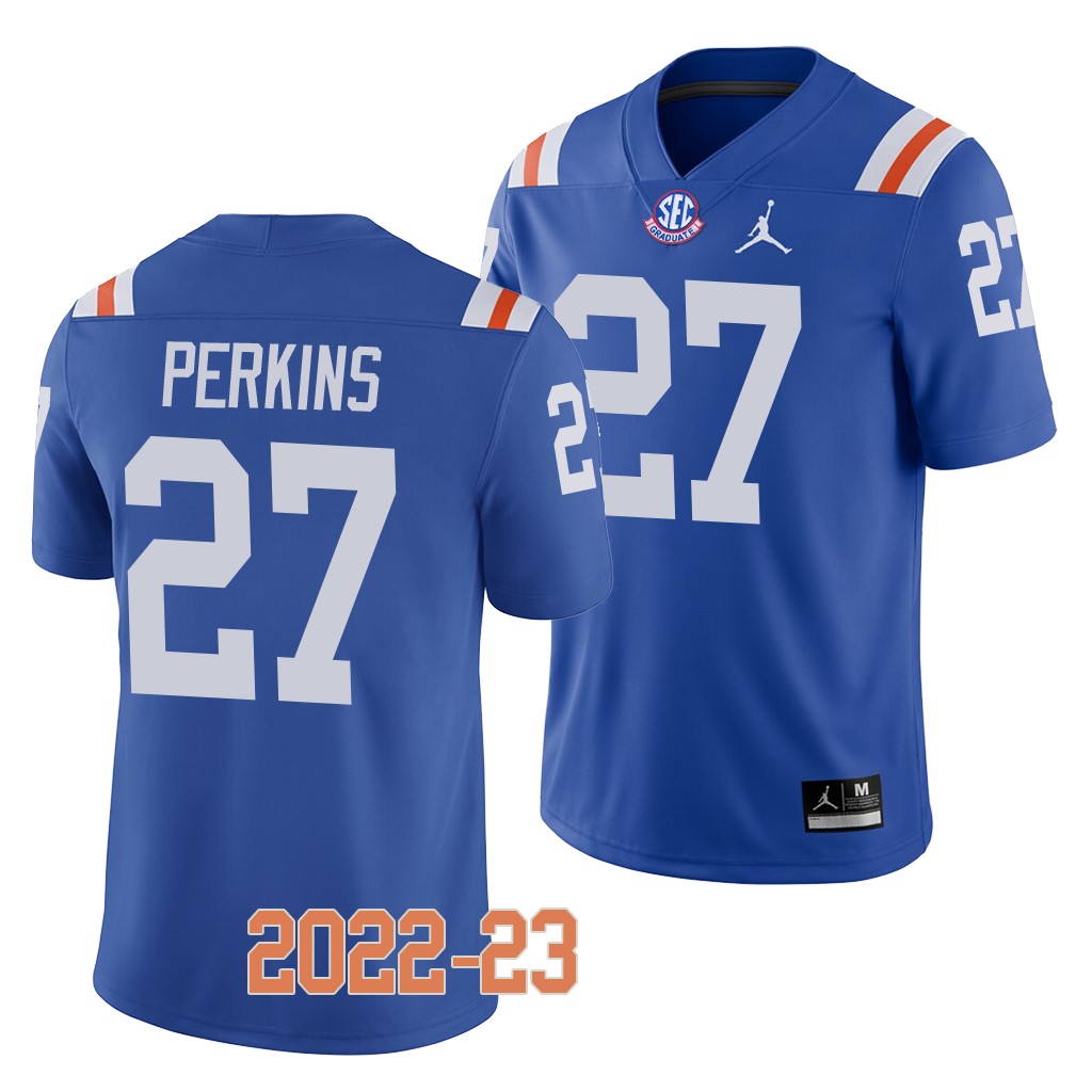 Florida Gators Jadarrius Perkins College Jersey #27 Blue 2022-23 Throwback Uniform
