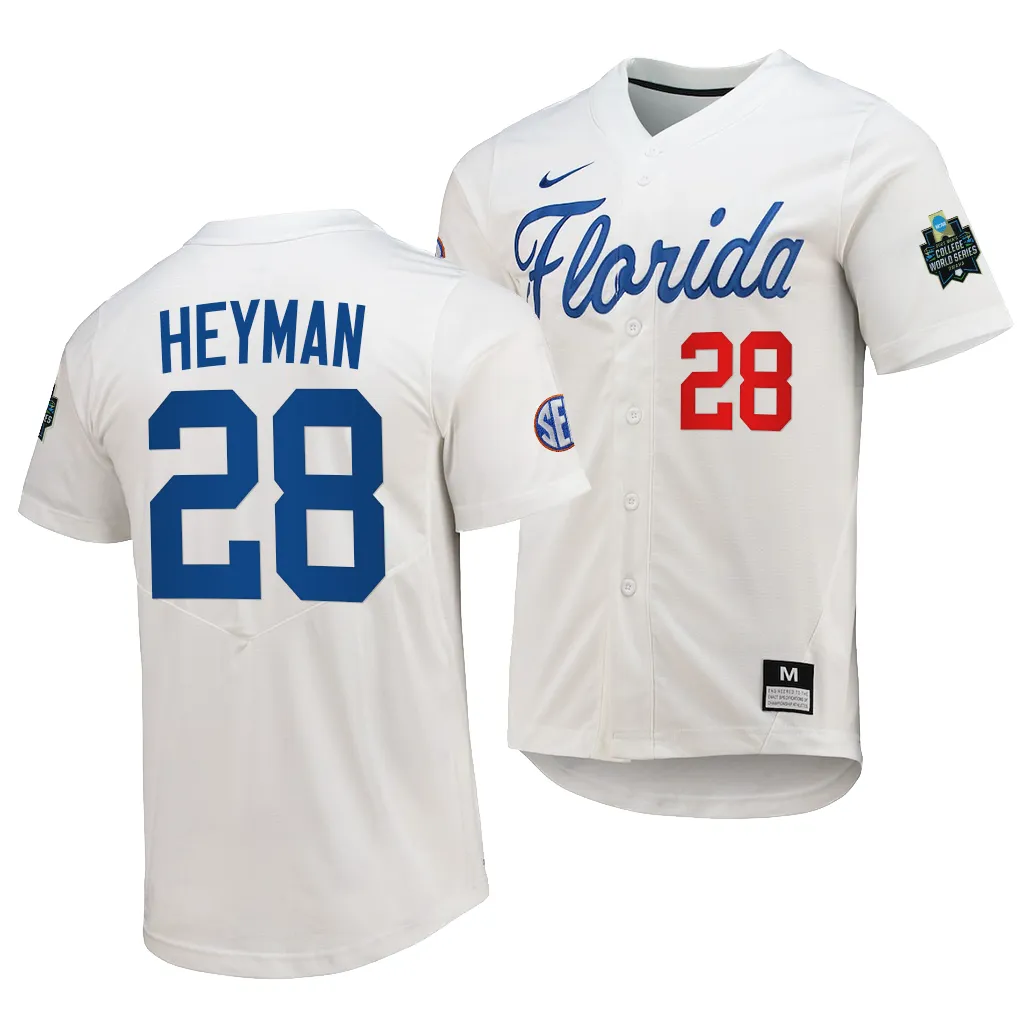 Florida Gators Luke Heyman 2023 College World Series White #28 Jersey NCAA