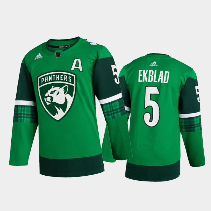 Florida Panthers Aaron Ekblad #5 St. Patricks Day 2022 Green Jersey Warm-Up
