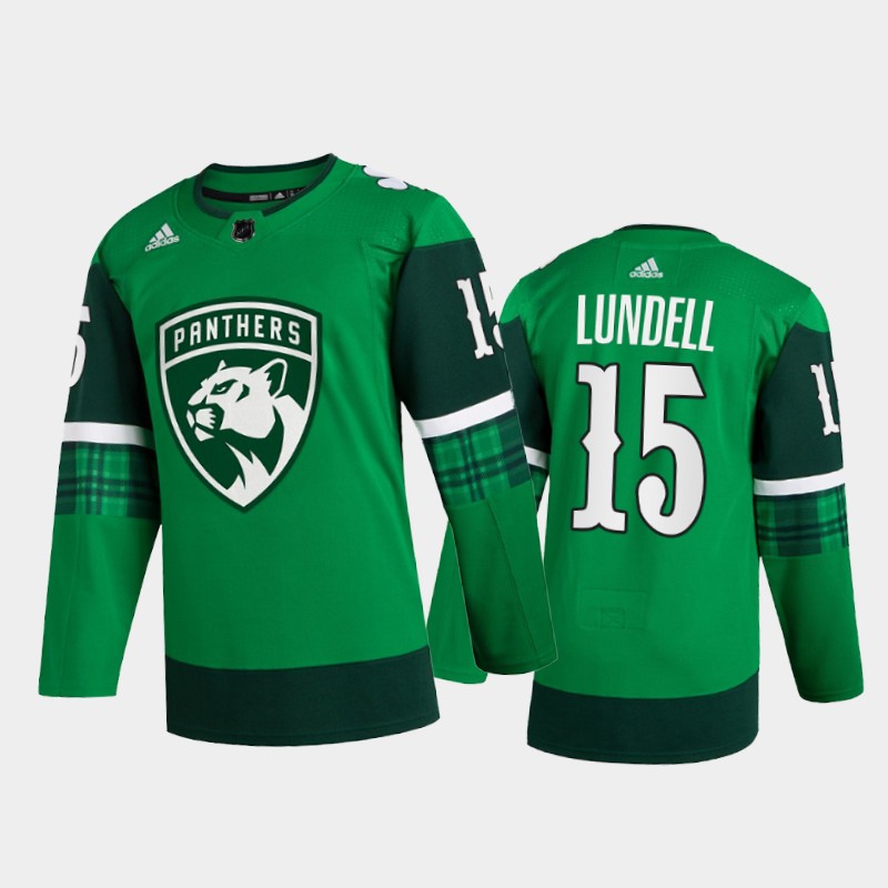 Florida Panthers Anton Lundell #15 St. Patricks Day 2022 Green Jersey Warm-Up