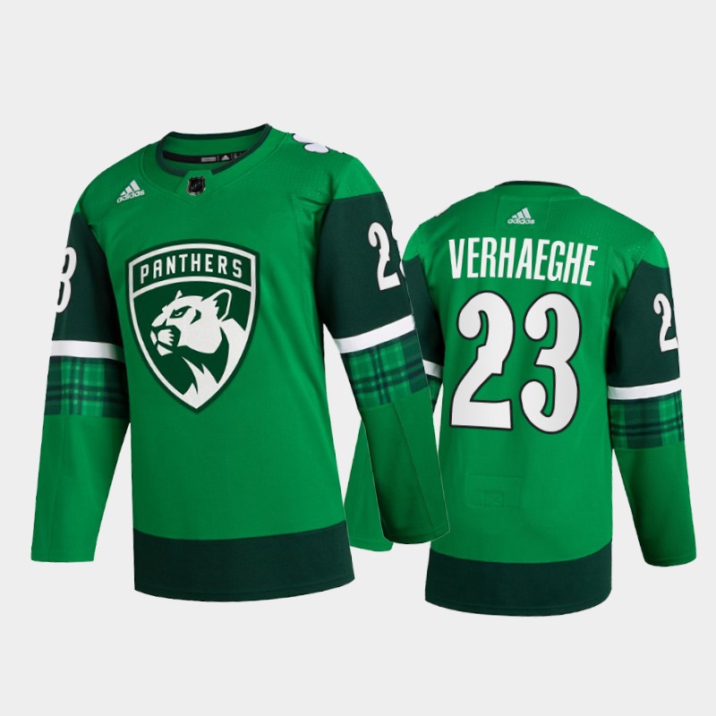 Florida Panthers Carter Verhaeghe #23 St. Patricks Day 2022 Green Jersey Warm-Up