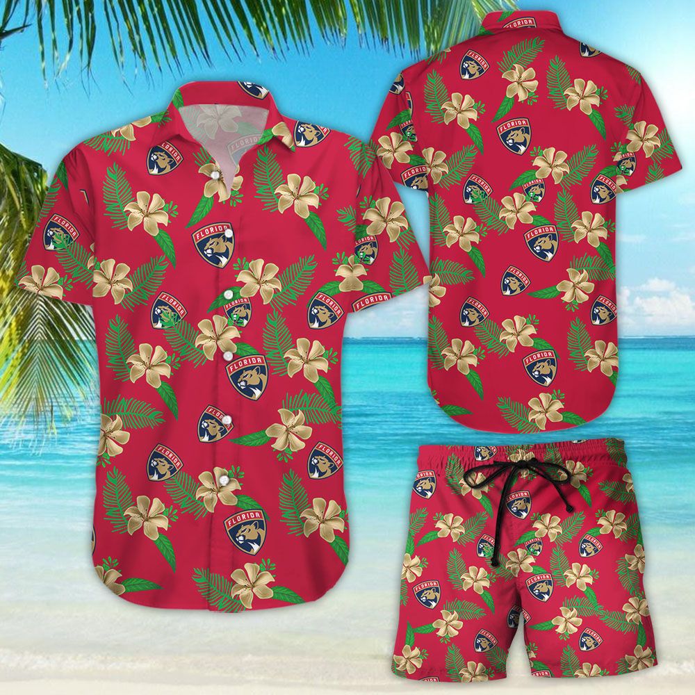 Florida Panthers Hawaiian Shirt Floral Button Up Slim Fit Body