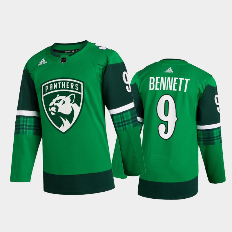 Florida Panthers Sam Bennett #9 St. Patricks Day 2022 Green Jersey Warm-Up