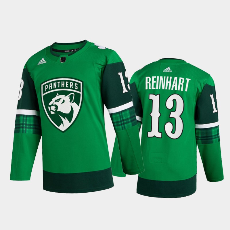 Florida Panthers Sam Reinhart #13 St. Patricks Day 2022 Green Jersey Warm-Up