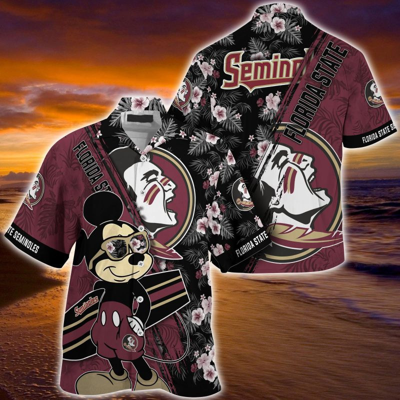 Florida State Seminoles NCAA Summer Hawaiian Shirt Mickey And Floral Pattern