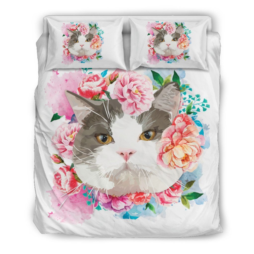 Flower Cat 3D Customized Duvet Cover Bedding Set