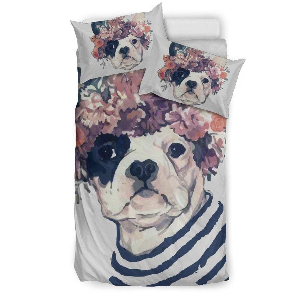 Flower French Bulldog 3D Customized Duvet Cover Bedding Set