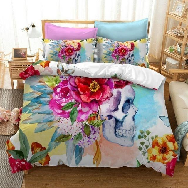 Flower Skull 3D Customized Duvet Cover Bedding Set