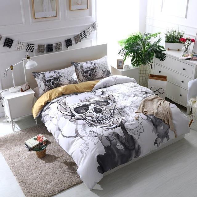 Flower Sugar Skull White 3D Customized Duvet Cover Bedding Set