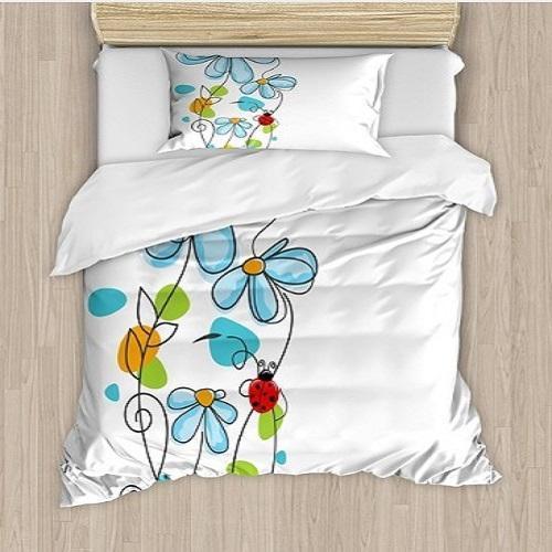 Flowers And Oval Dome-Shaped Ladybugs Duvet Cover Bedding Set