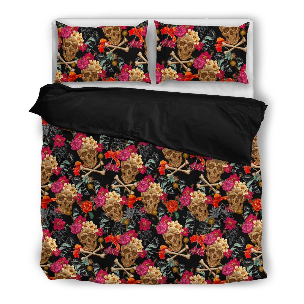 Flowers Andkulls 3D Customized Duvet Cover Bedding Set