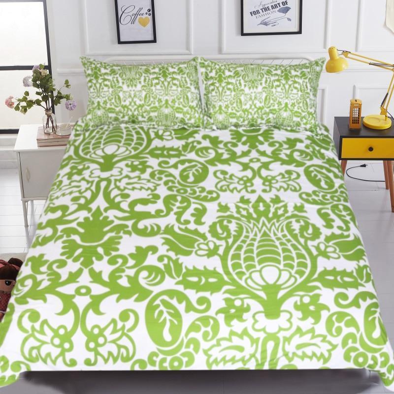 Flowers Leaves Green White Art Hop 3D Customized Duvet Cover Bedding Set