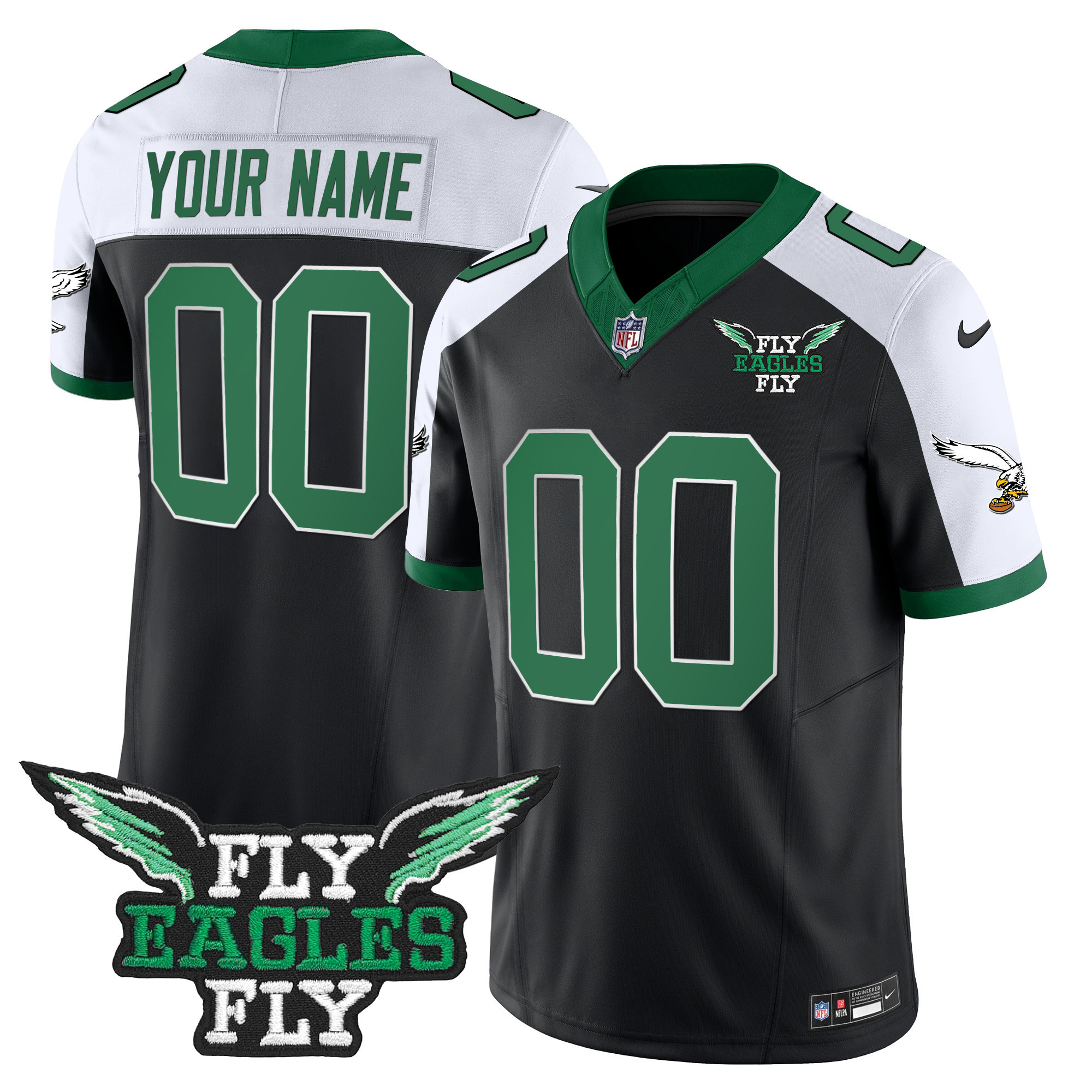 Fly Philadelphia Eagles Fly Patch Throwback Kelly Green Vapor Custom Black Alternate Jersey - All Stitched