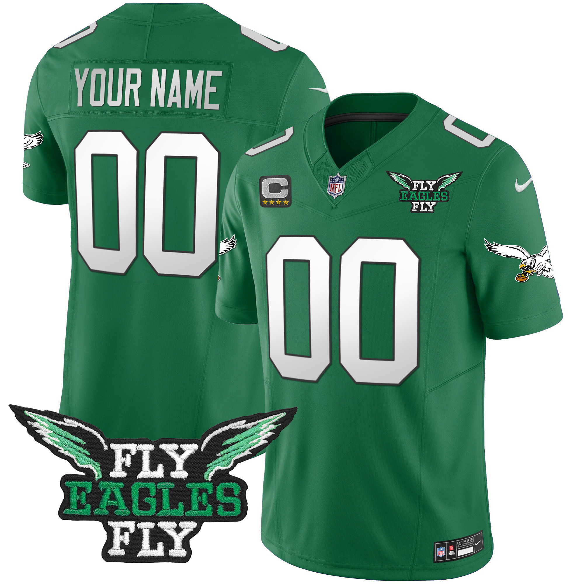 Fly Philadelphia Eagles Fly Patch Throwback Kelly Green Vapor Custom Jersey - All Stitched