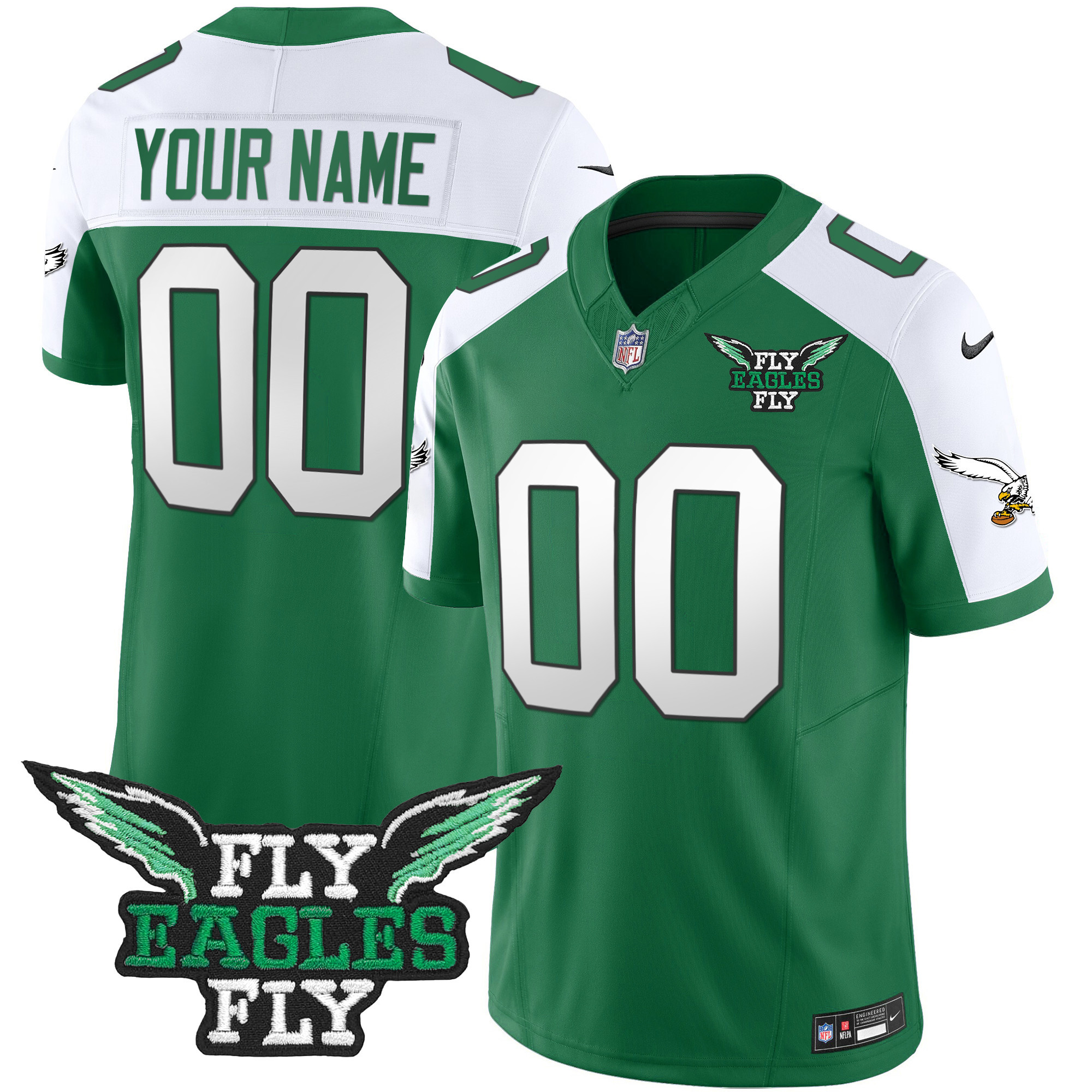 Fly Philadelphia Eagles Fly Patch Throwback Kelly Green Vapor Custom Kelly Alternate Jersey - All Stitched