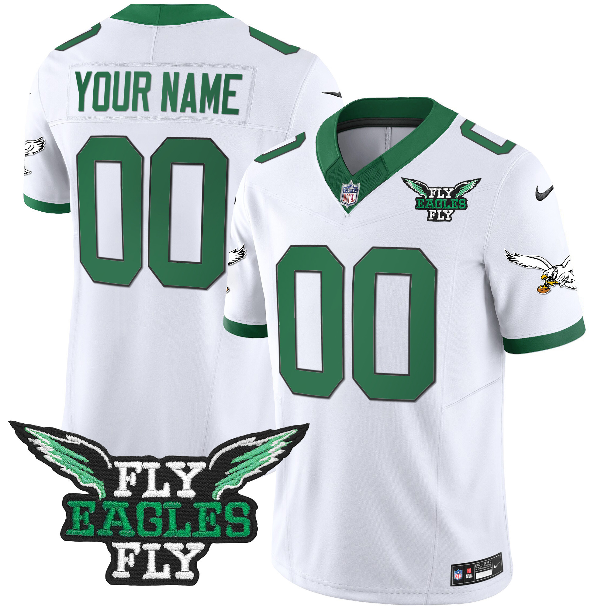 Fly Philadelphia Eagles Fly Patch Throwback Kelly Green Vapor Custom Kelly White Jersey - All Stitched