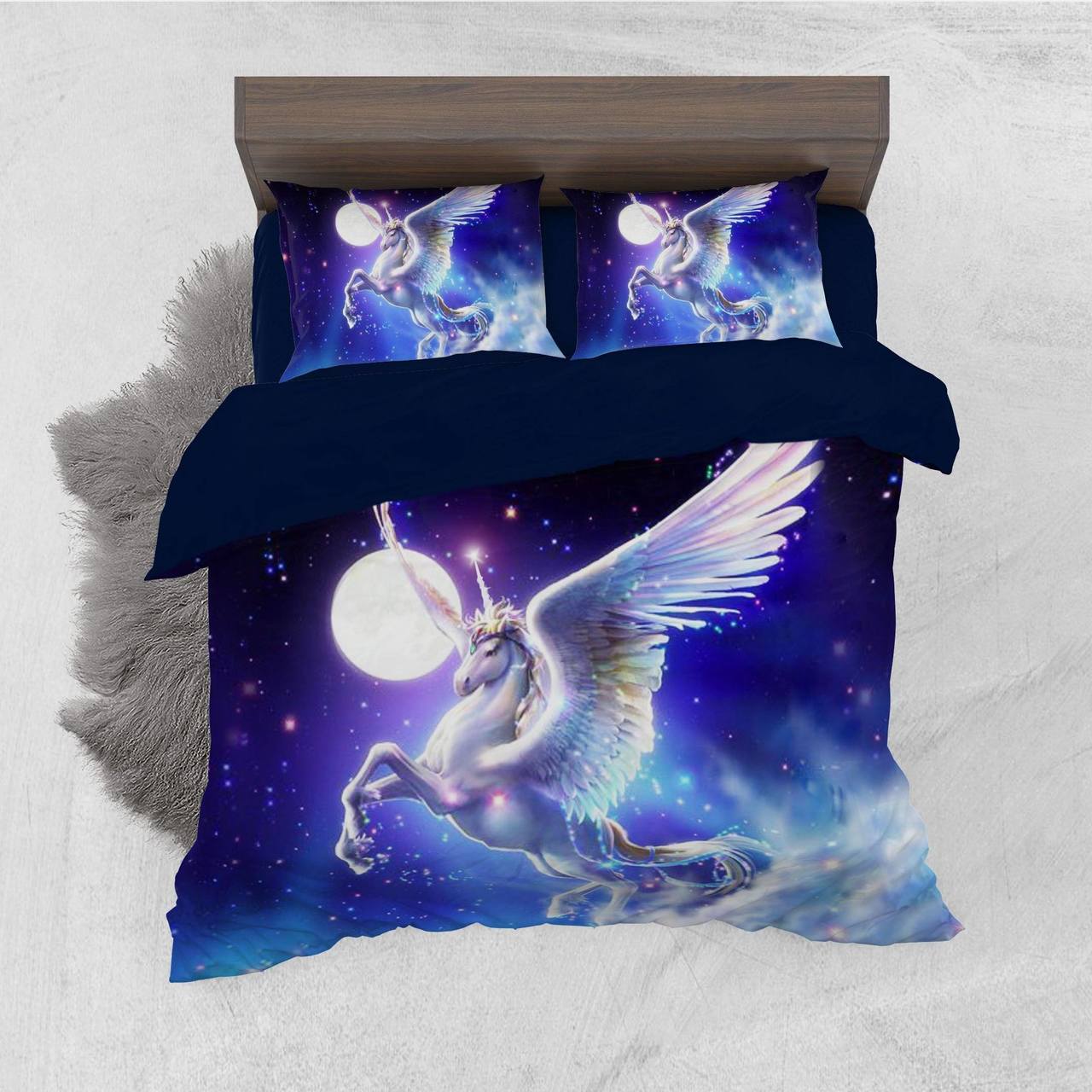 Flying Unicorn Moon3D Customized Duvet Cover Bedding Set