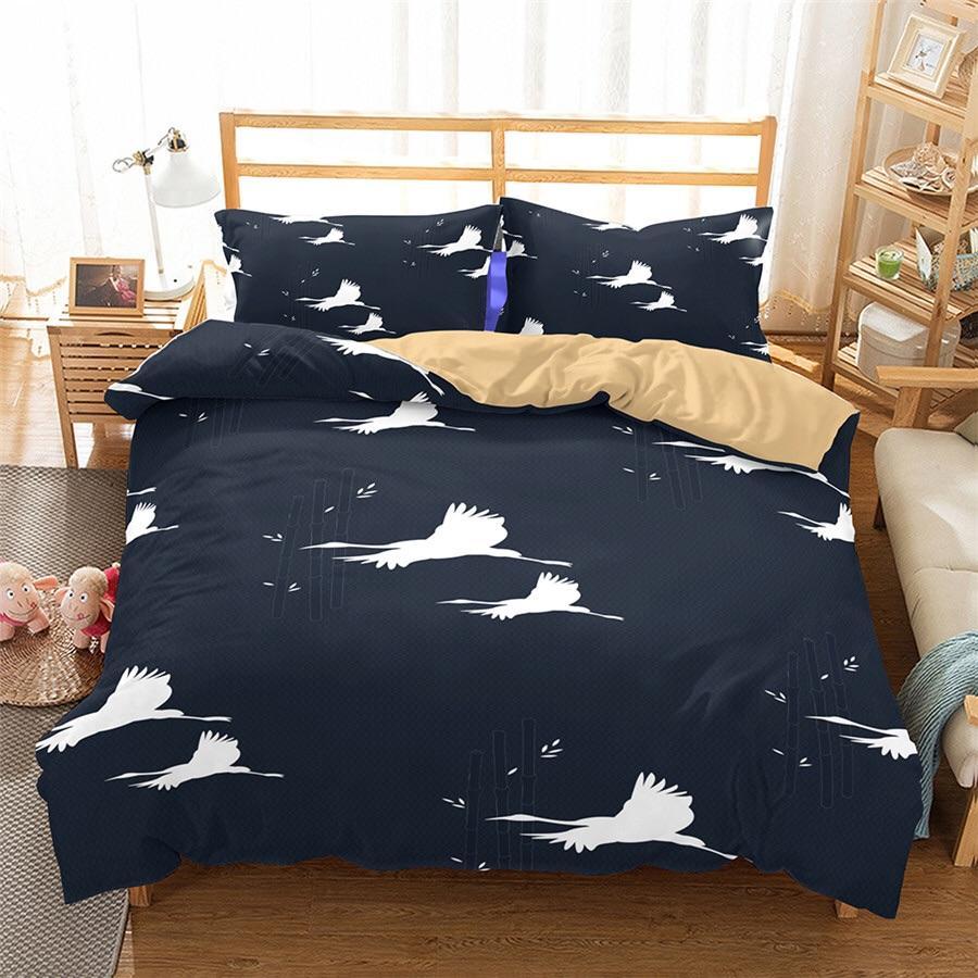 Flying White Birds 3D Customized Duvet Cover Bedding Set