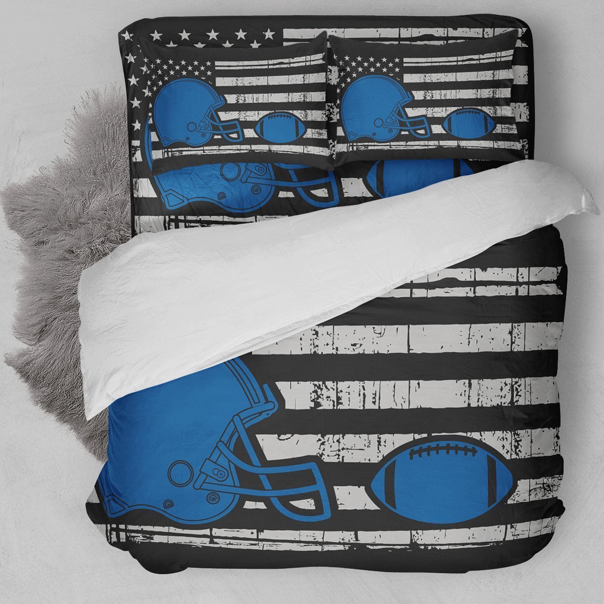 Football American Flag Blue Duvet Cover Bedding Set