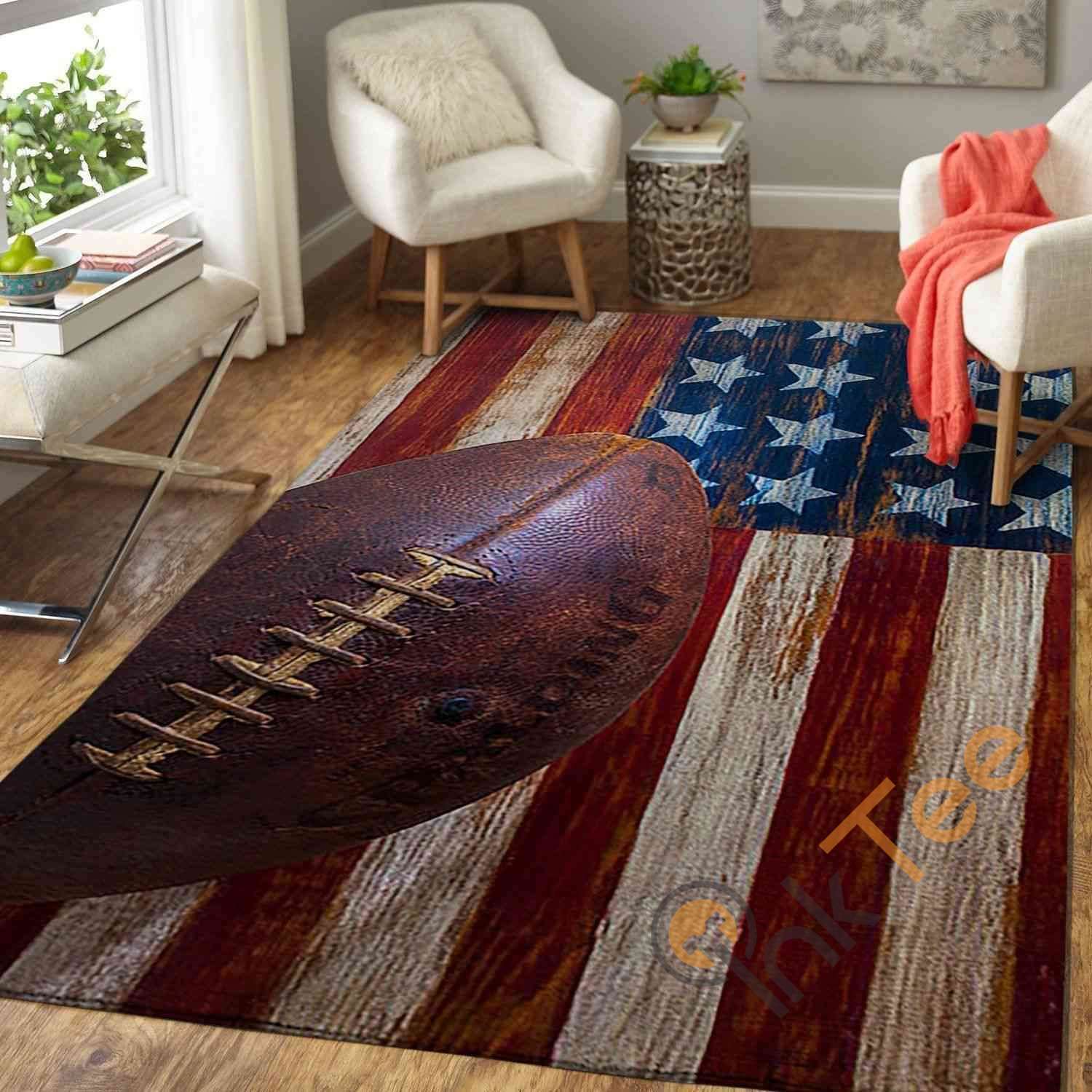 Football Ball On American Flag Area Rectangle Rug