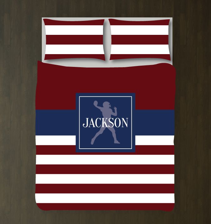 Football With Stripes Customized Navy And Burgundy Duvet Cover Bedding Set