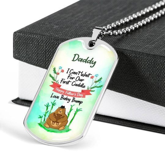 For Our First Cuddle 18k Gold Dog Tag Necklace Gift For Dad