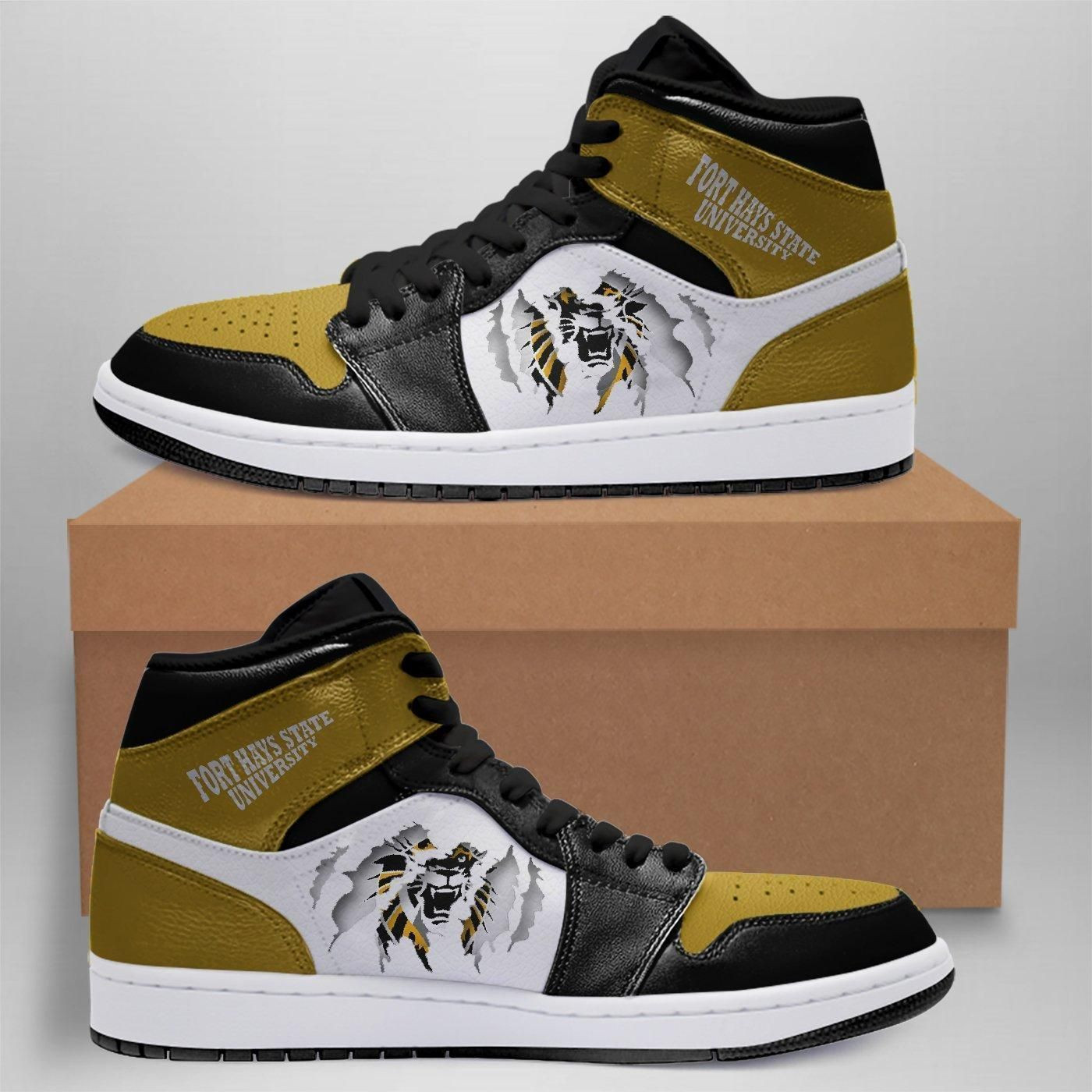 Fort Hays State Tigers NCAA Fashion The best Sneakers Basketball Shoes Leather High Top Air Jordan Sneaker, Air Jordan Hightop