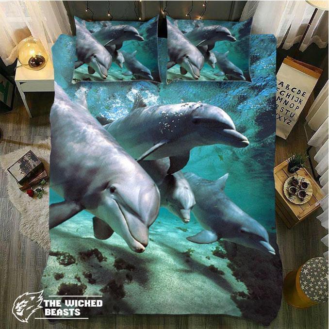 Four Cute Dolphins 3D Customized Duvet Cover Bedding Set