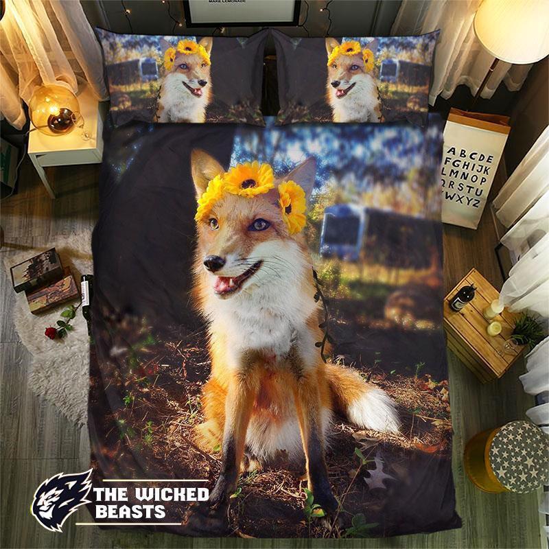 Fox Andunflower 3D Customized Duvet Cover Bedding Set