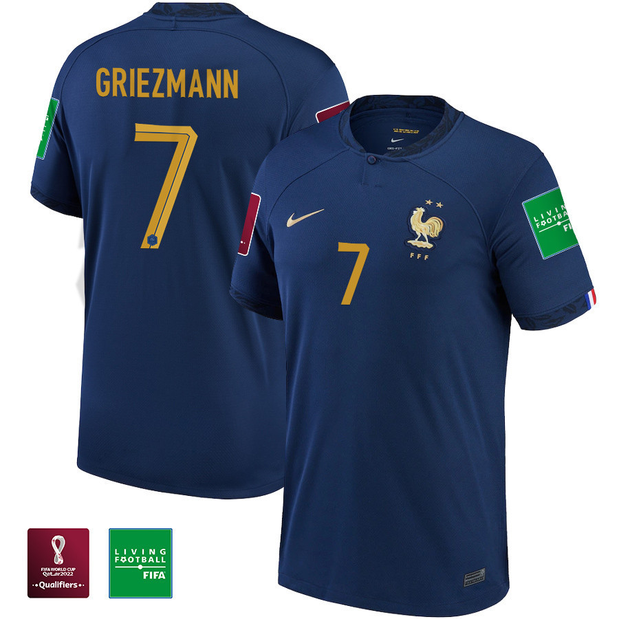 France National Team 2022 Patch FIFA World Cup Qatar Antoine Griezmann 7 – Home Men Soccer Jersey