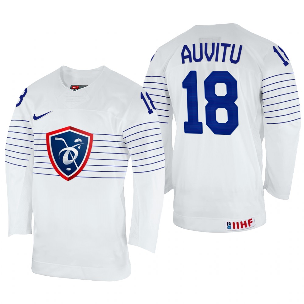 France Yohann Auvitu 2022 IIHF World Championship White #18 Jersey Home