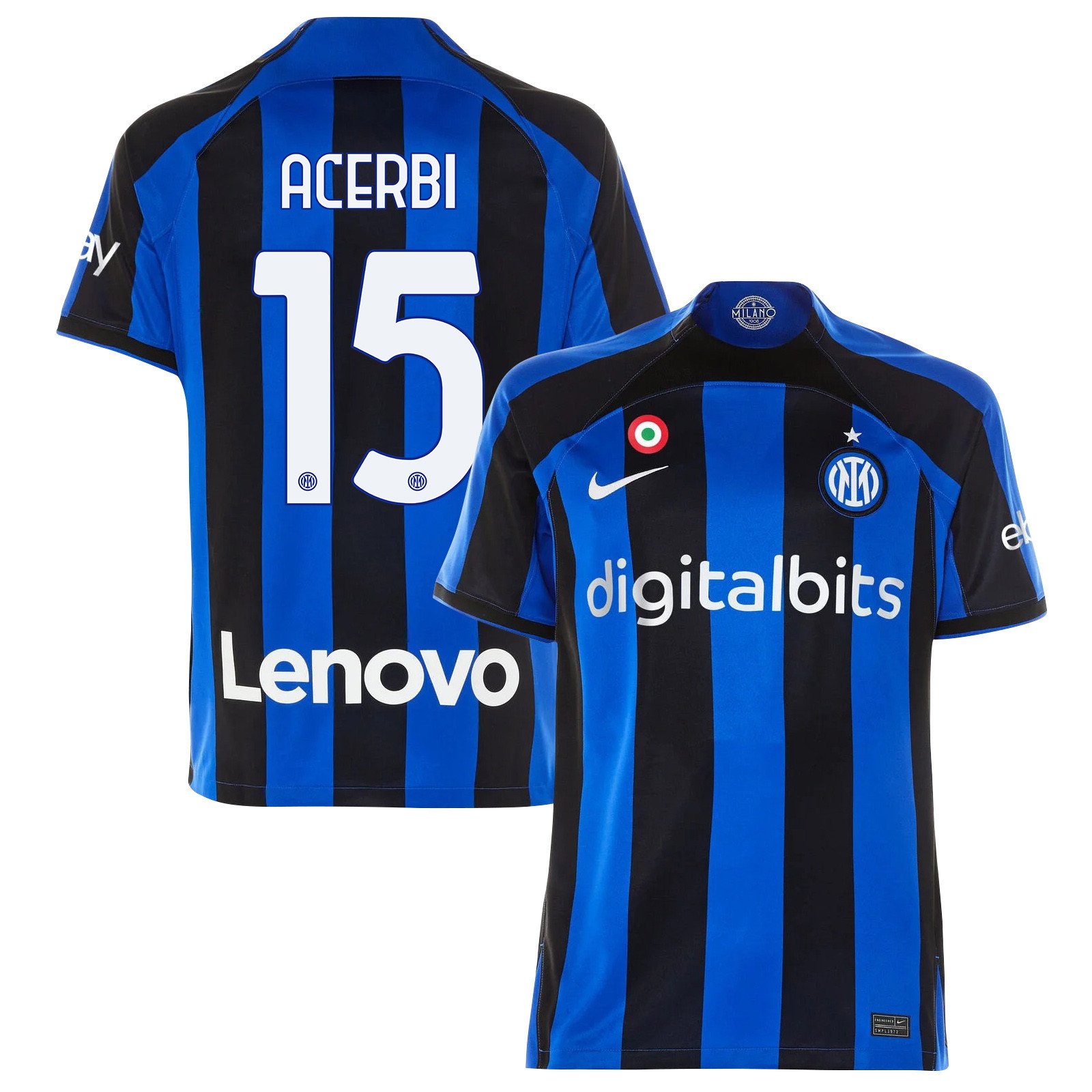 Francesco Acerbi 15 Inter Milan 2022/23 Home Men Jersey – Black/Blue Stripes