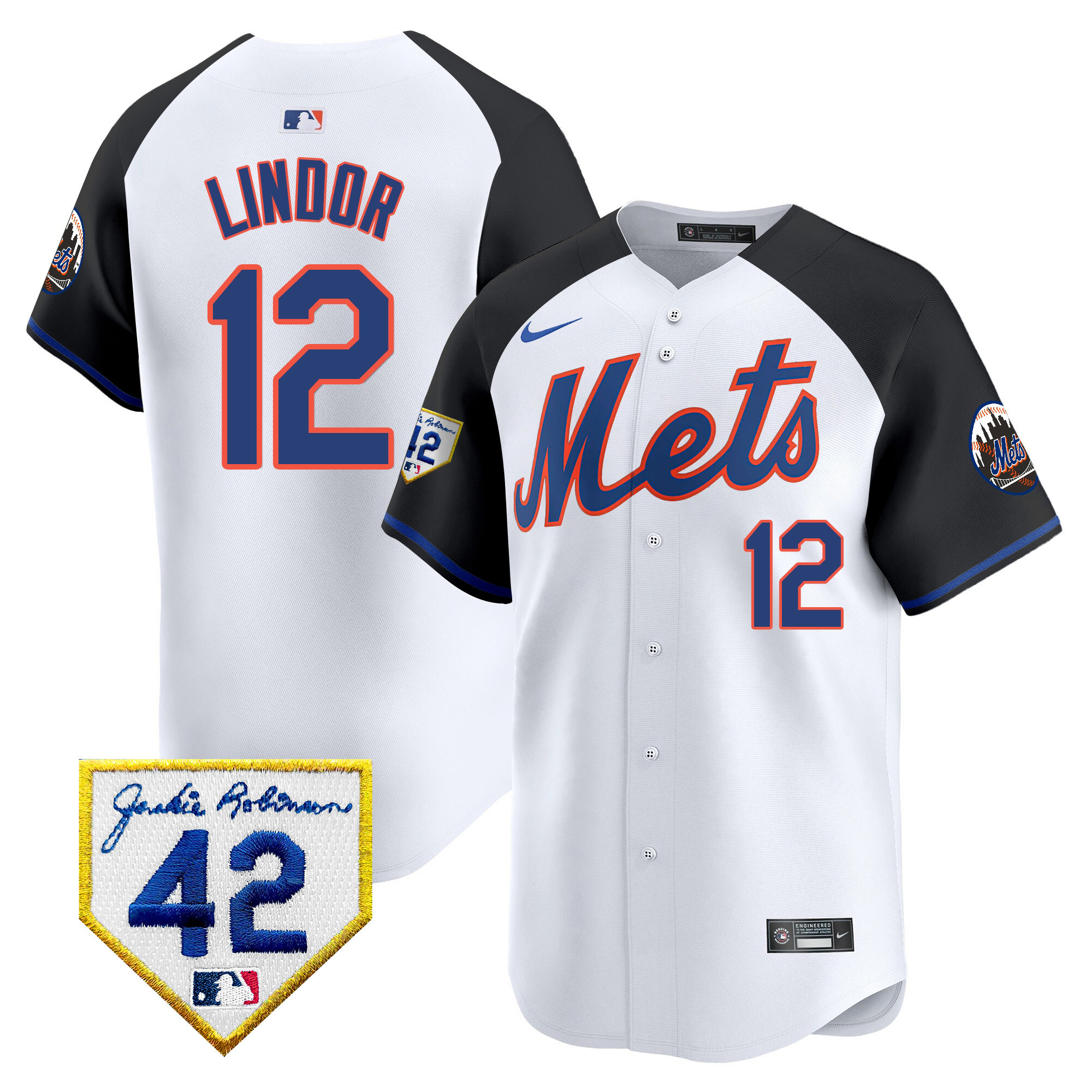 Francisco Lindor Men's New York Mets 2024 Jackie Robinson Patch Vapor Premier Limited Alternate Jersey - All Stitched