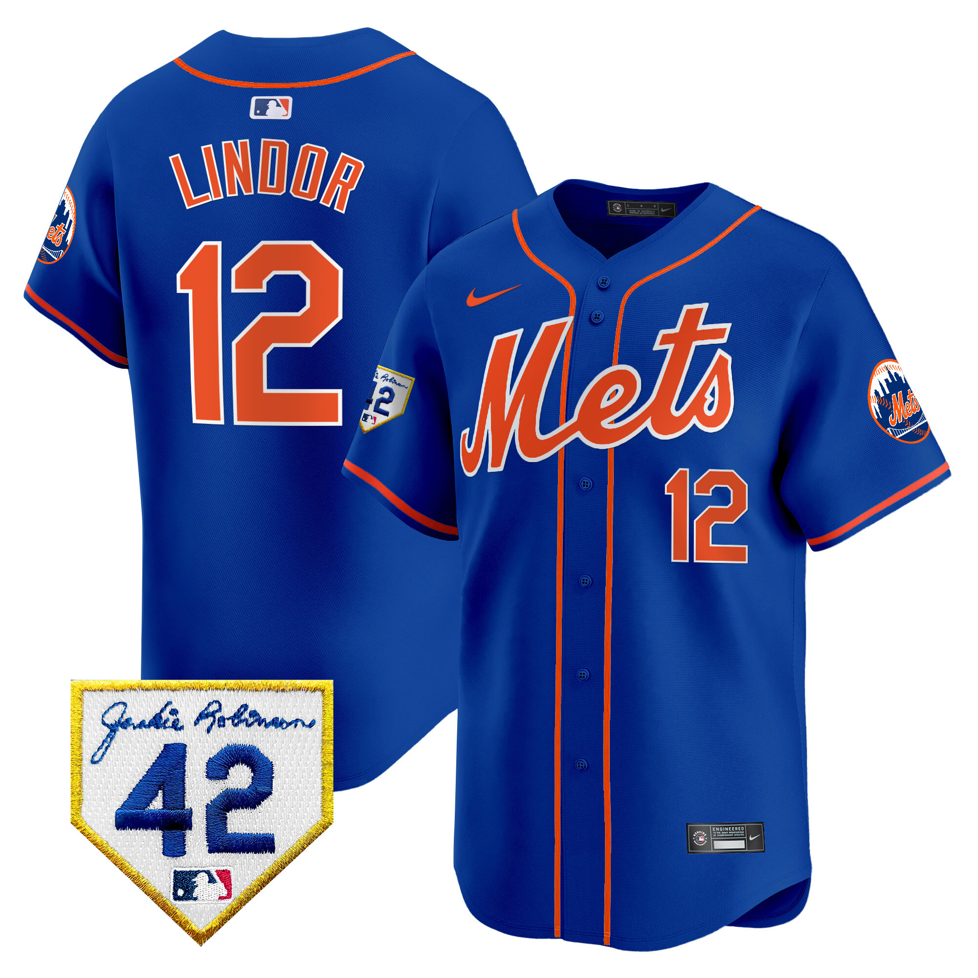 Francisco Lindor Men's New York Mets 2024 Jackie Robinson Patch Vapor Premier Limited Royal Jersey - All Stitched