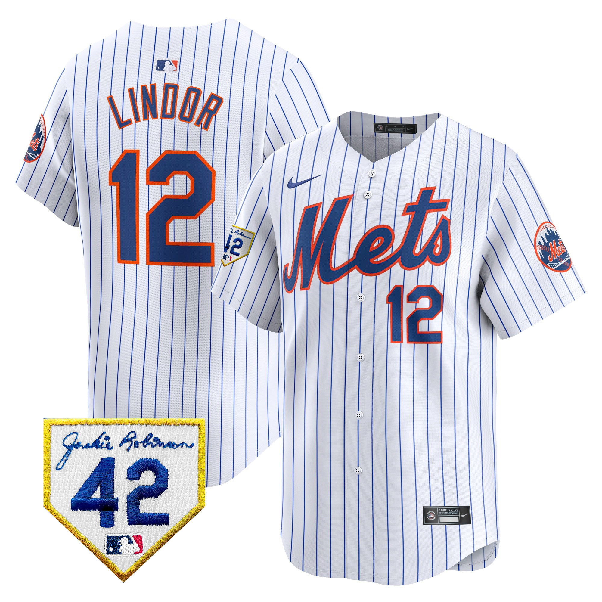 Francisco Lindor Men's New York Mets 2024 Jackie Robinson Patch Vapor Premier Limited White Jersey - All Stitched