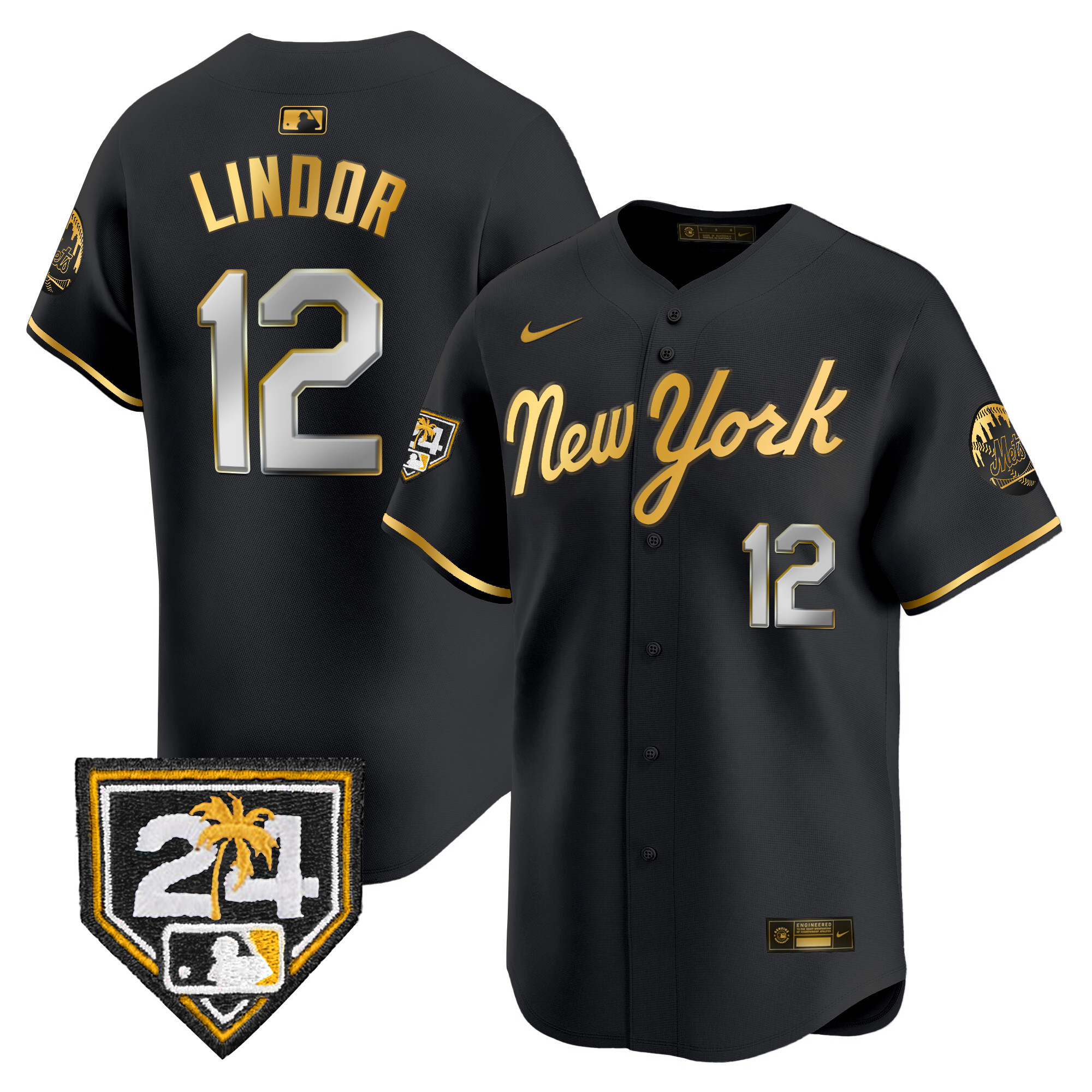 Francisco Lindor Men's New York Mets 2024 Spring Training Vapor Premier Limited Black Gold Jersey - All Stitched