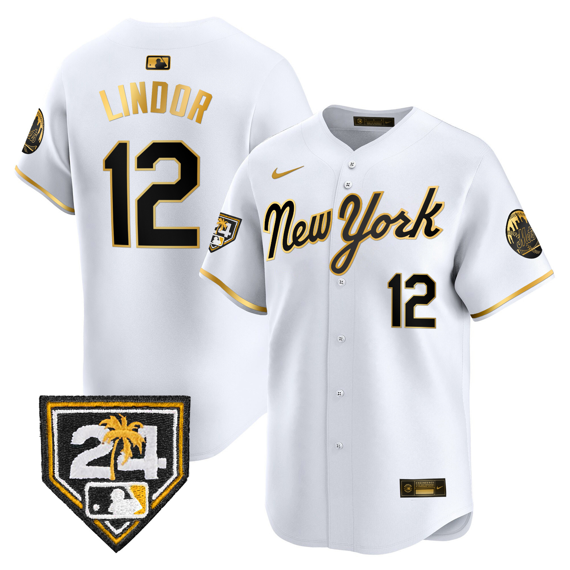 Francisco Lindor Men's New York Mets 2024 Spring Training Vapor Premier Limited White Gold Jersey - All Stitched
