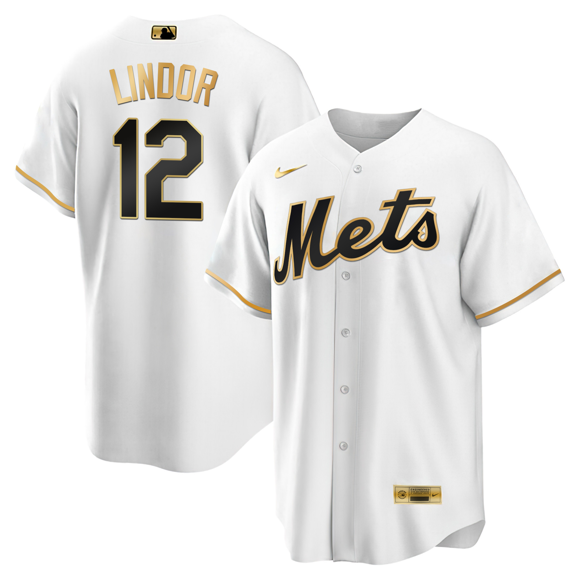 Francisco Lindor Men's New York Mets Black Limited & Gold Cool White Gold Jersey - All Stitched