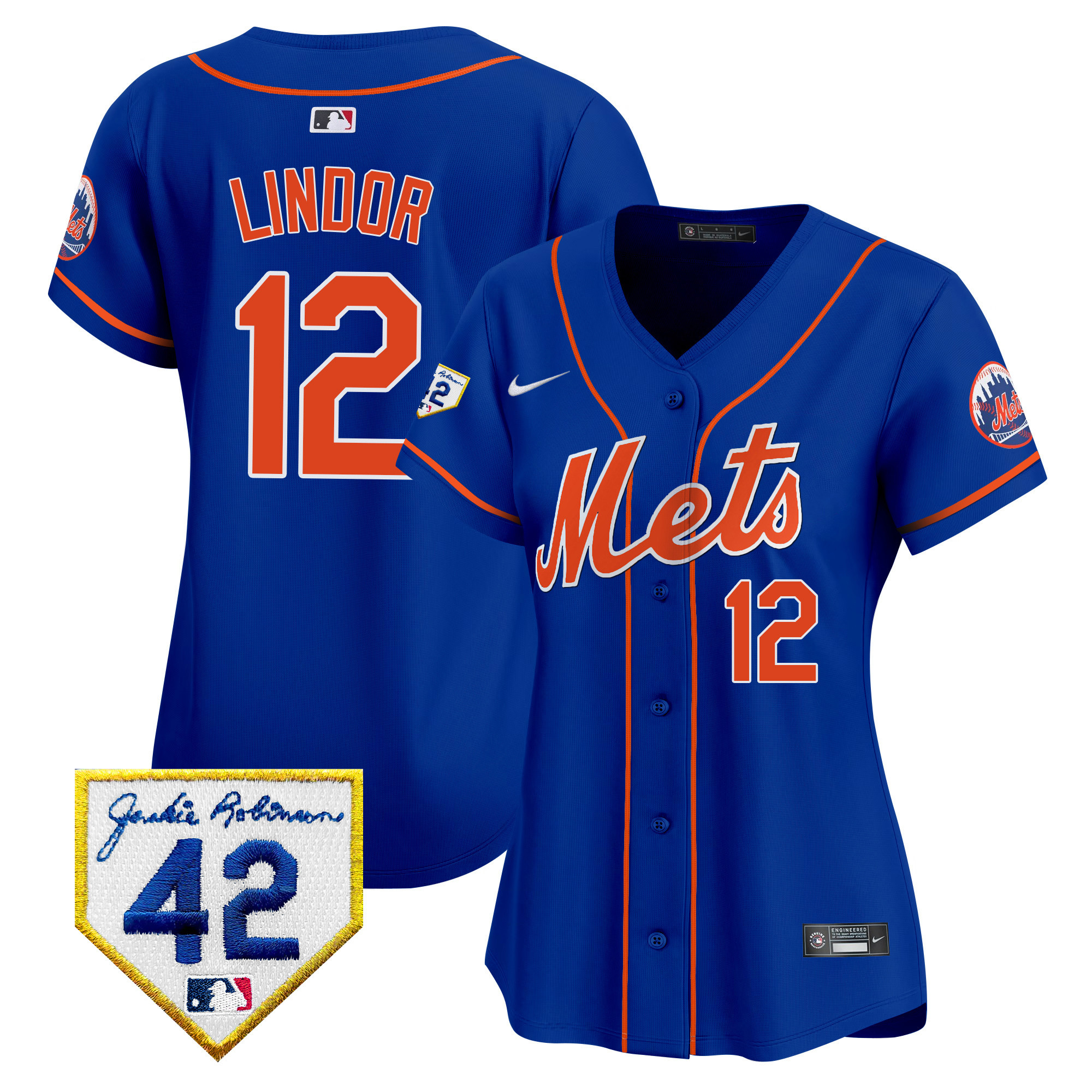 Francisco Lindor Women's New York Mets 2024 Jackie Robinson Patch Vapor Premier Limited Royal Jersey - All Stitched