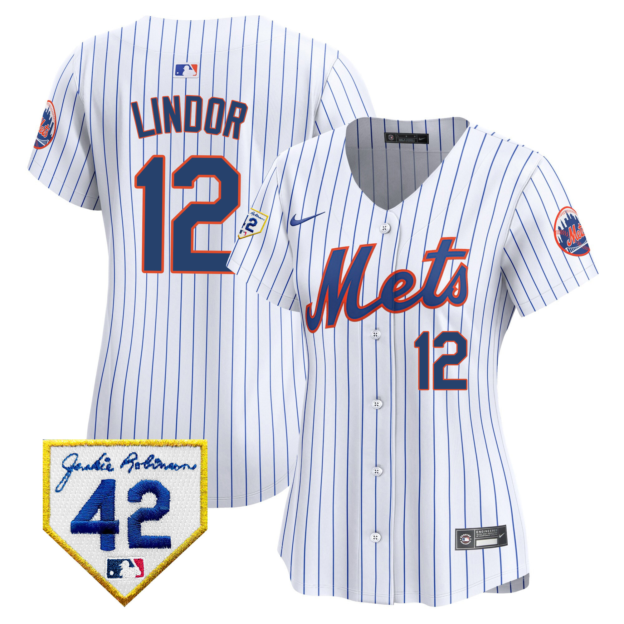 Francisco Lindor Women's New York Mets 2024 Jackie Robinson Patch Vapor Premier Limited White Jersey - All Stitched