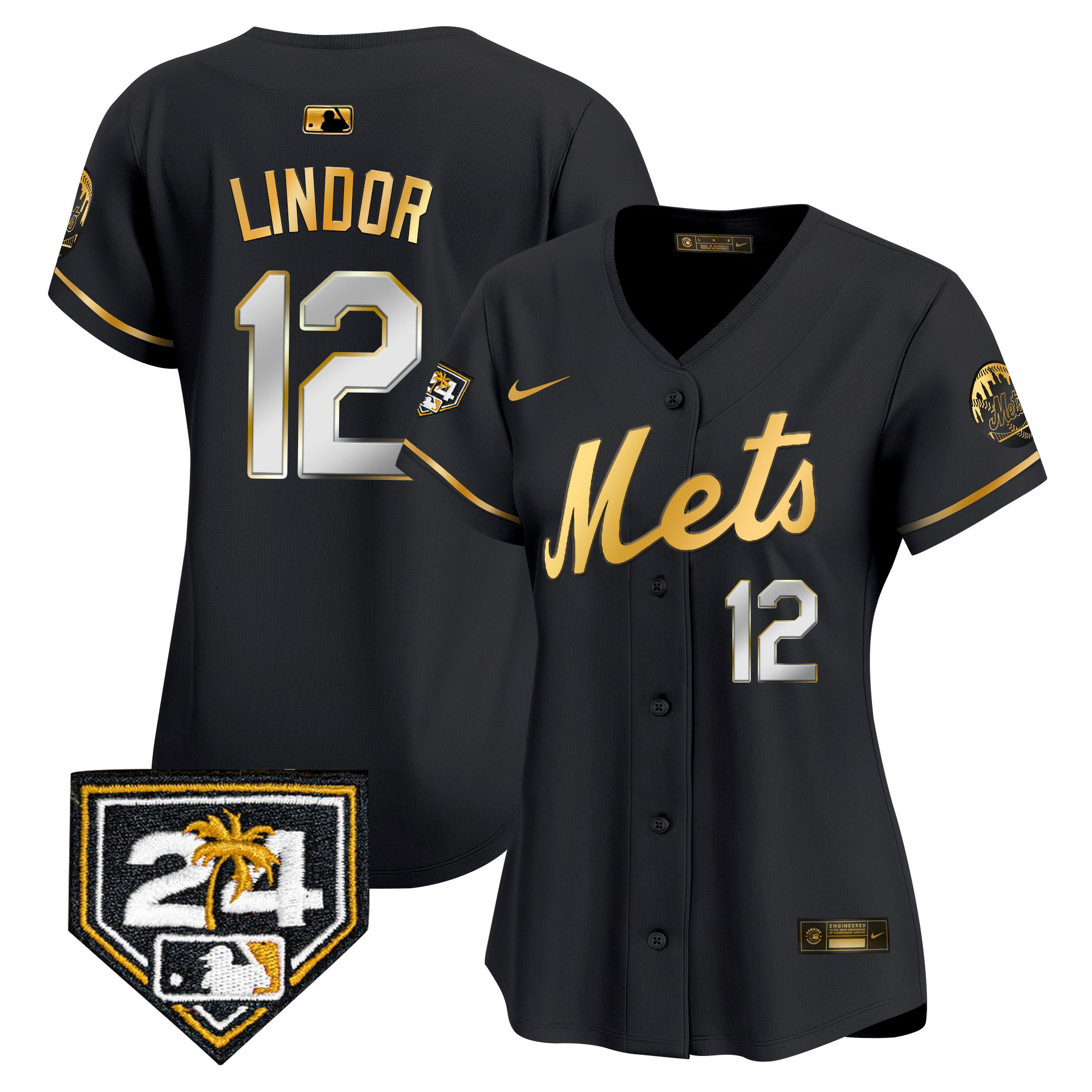 Francisco Lindor Women's New York Mets 2024 Spring Training Vapor Premier Limited V2 Black Gold Jersey - All Stitched