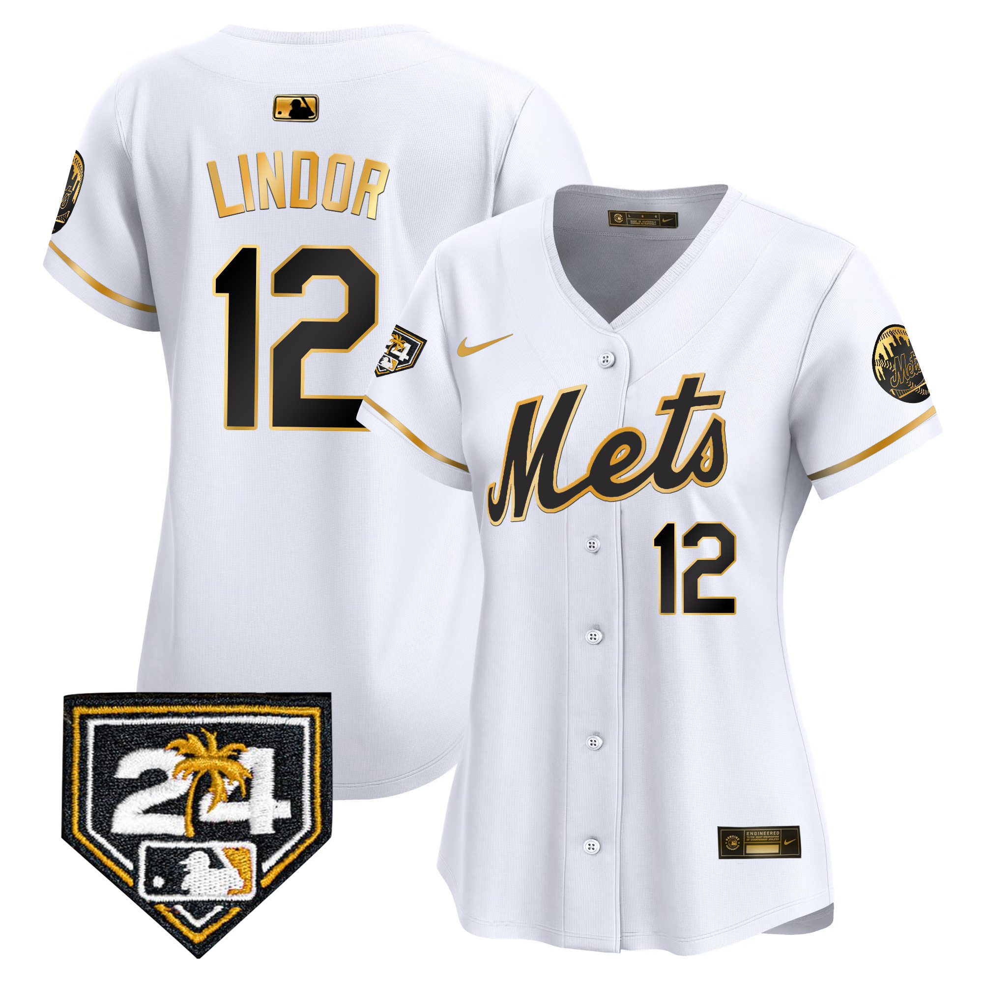 Francisco Lindor Women's New York Mets 2024 Spring Training Vapor Premier Limited V2 White Gold Jersey - All Stitched