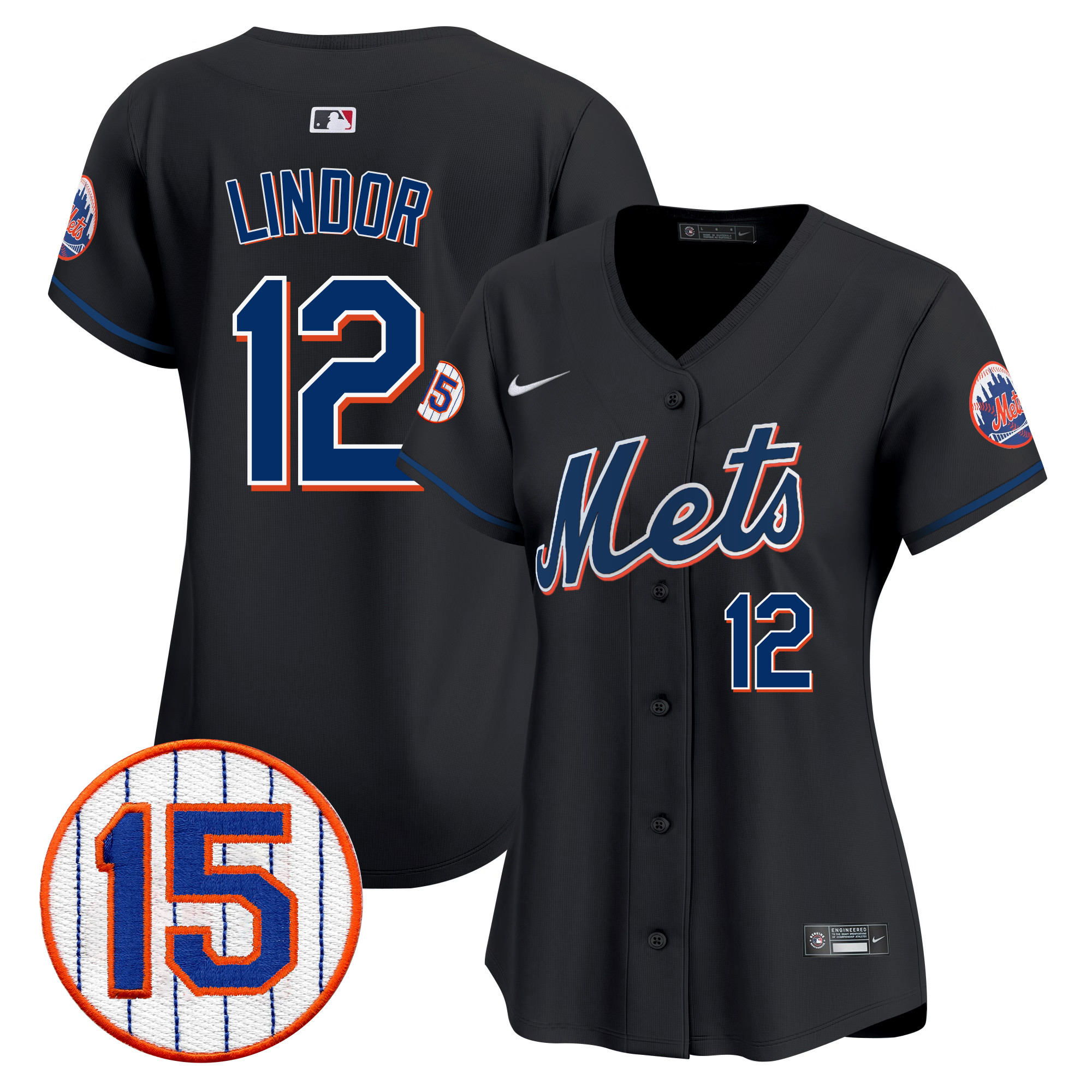 Francisco Lindor Women's New York Mets Jerry Grote Patch Vapor Premier Limited Black Jersey - All Stitched