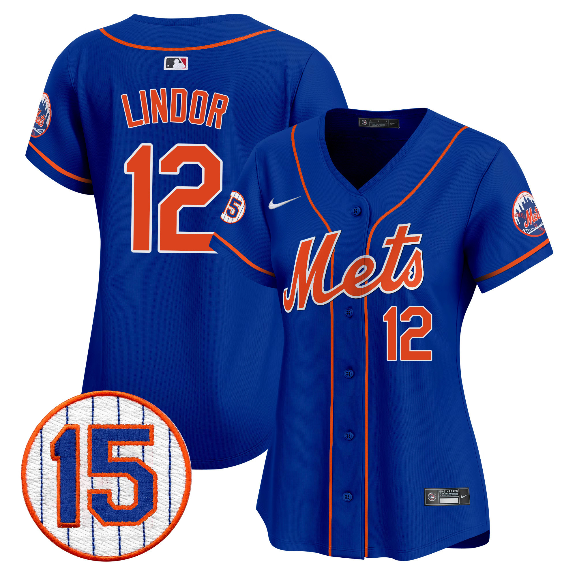 Francisco Lindor Women's New York Mets Jerry Grote Patch Vapor Premier Limited Royal Jersey - All Stitched