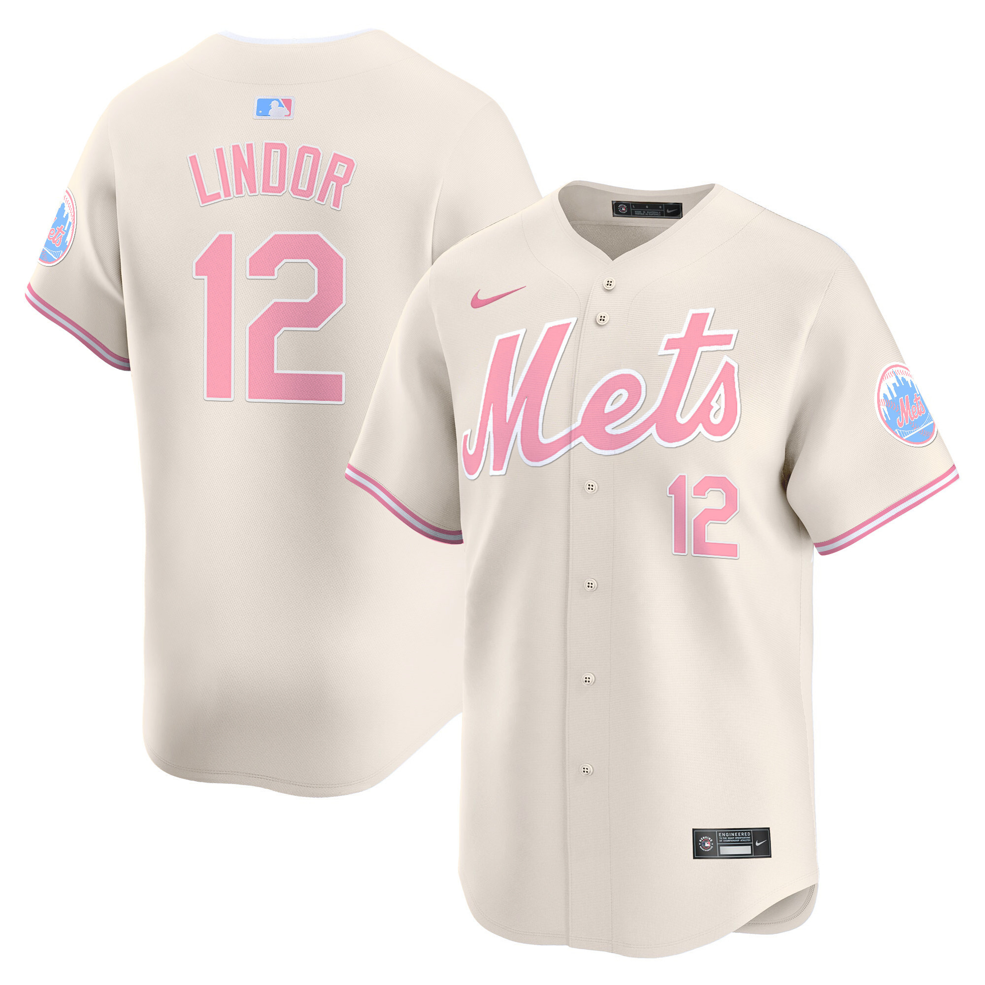 Francisco LindorUnisex New York Mets Bubblegum Pink Vapor Premier Limited Cream Jersey - All Stitched