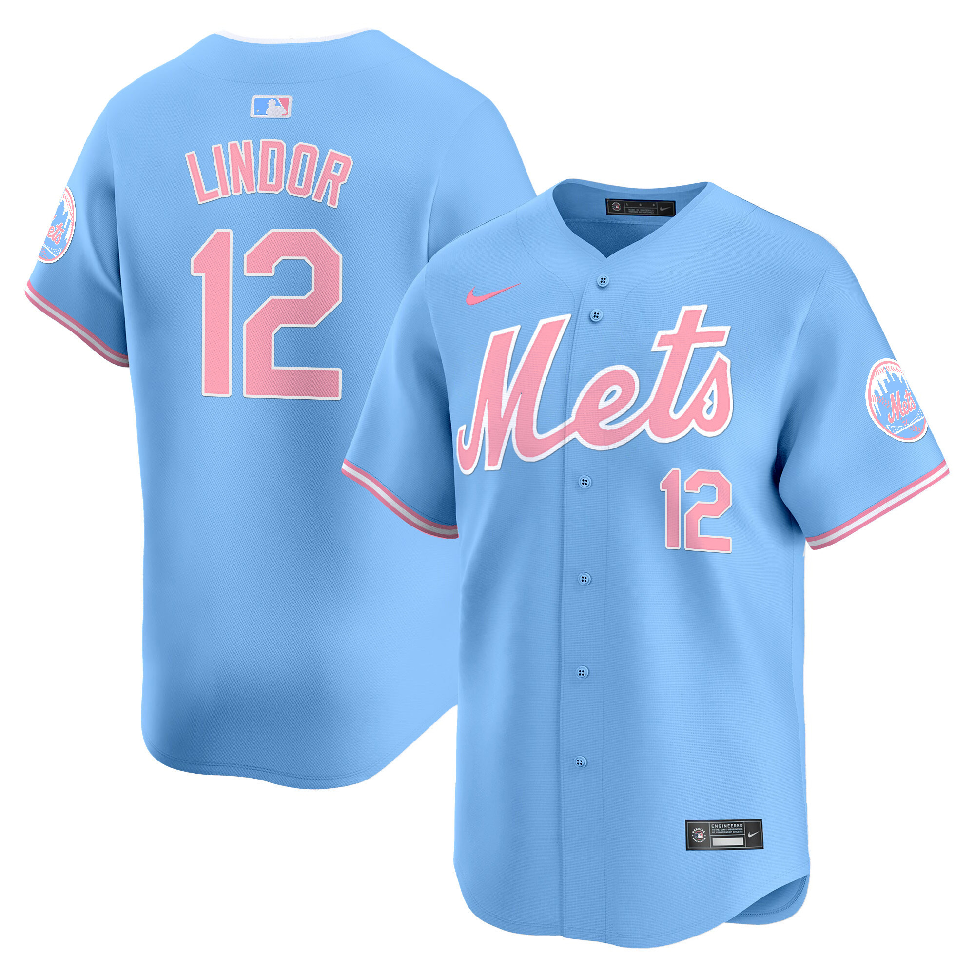Francisco LindorUnisex New York Mets Bubblegum Pink Vapor Premier Limited Light Blue Jersey - All Stitched
