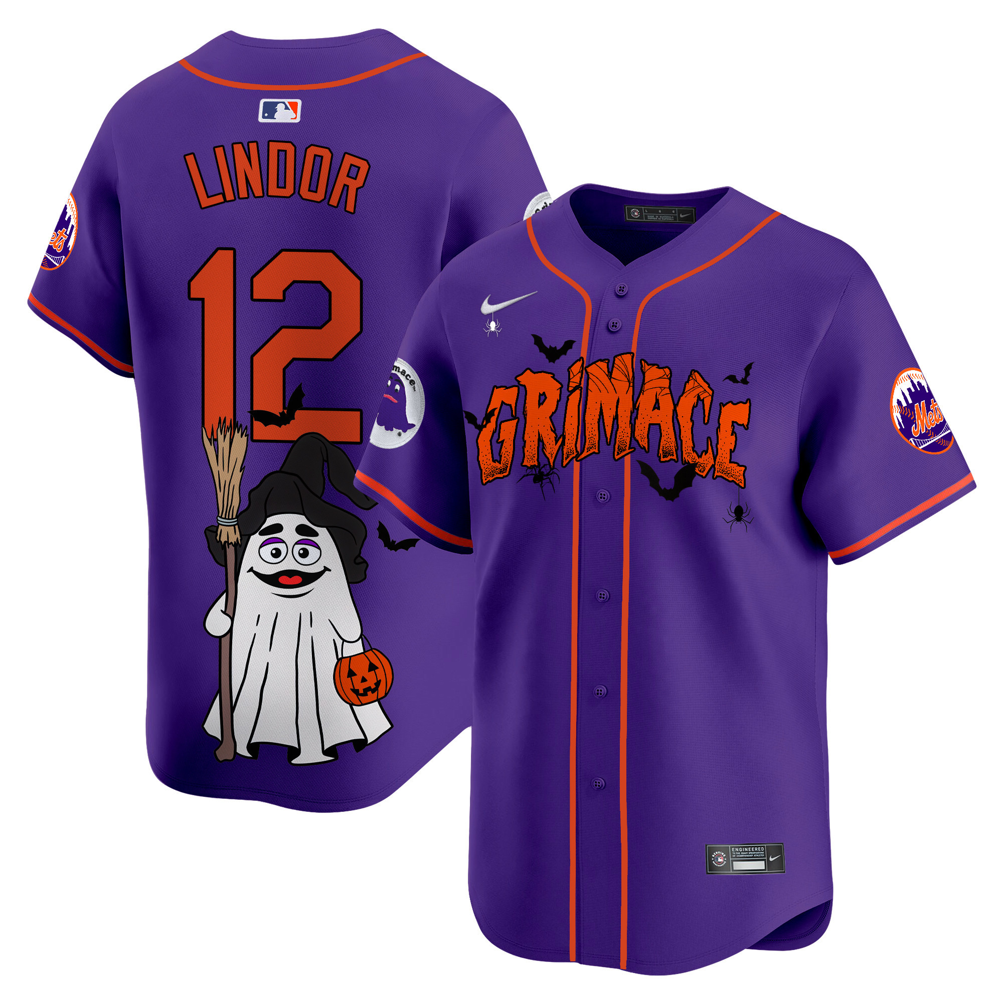 Francisco LindorUnisex New York Mets Grimace Halloween Vapor Premier Limited Purple Jersey- Printed